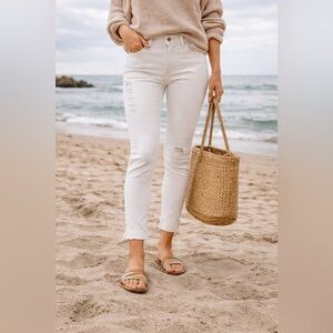 PAIGE White Distressed Verdugo Crop Skinny Jeans | Raw Hem | Size 28